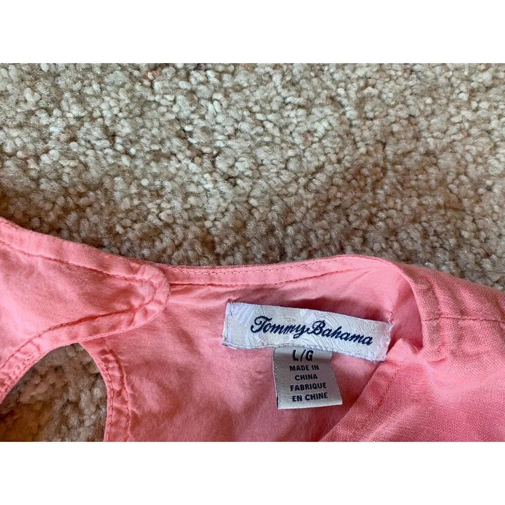 Tommy Bahama Womens 100% Linen Pink Sleeveless Pockets Short Mini Dress Large - Picture 4 of 10
